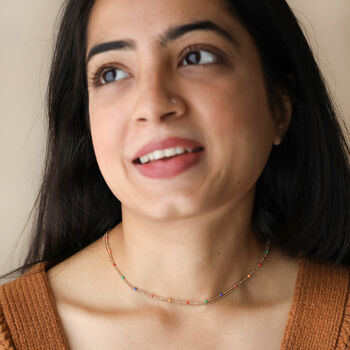 Rainbow Ball Chain Layered Necklace In Gold Plating, 6 of 7