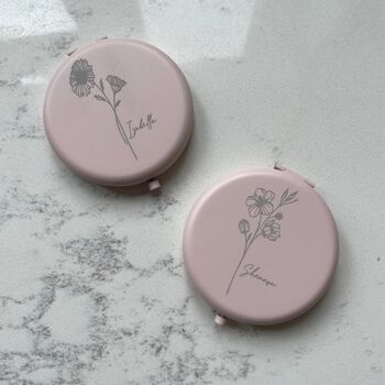 Personalised Engraved Pink Flower Pocket Mirror, 2 of 4