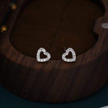 Open Heart Cz Stud Earrings In Sterling Silver, 5 of 11