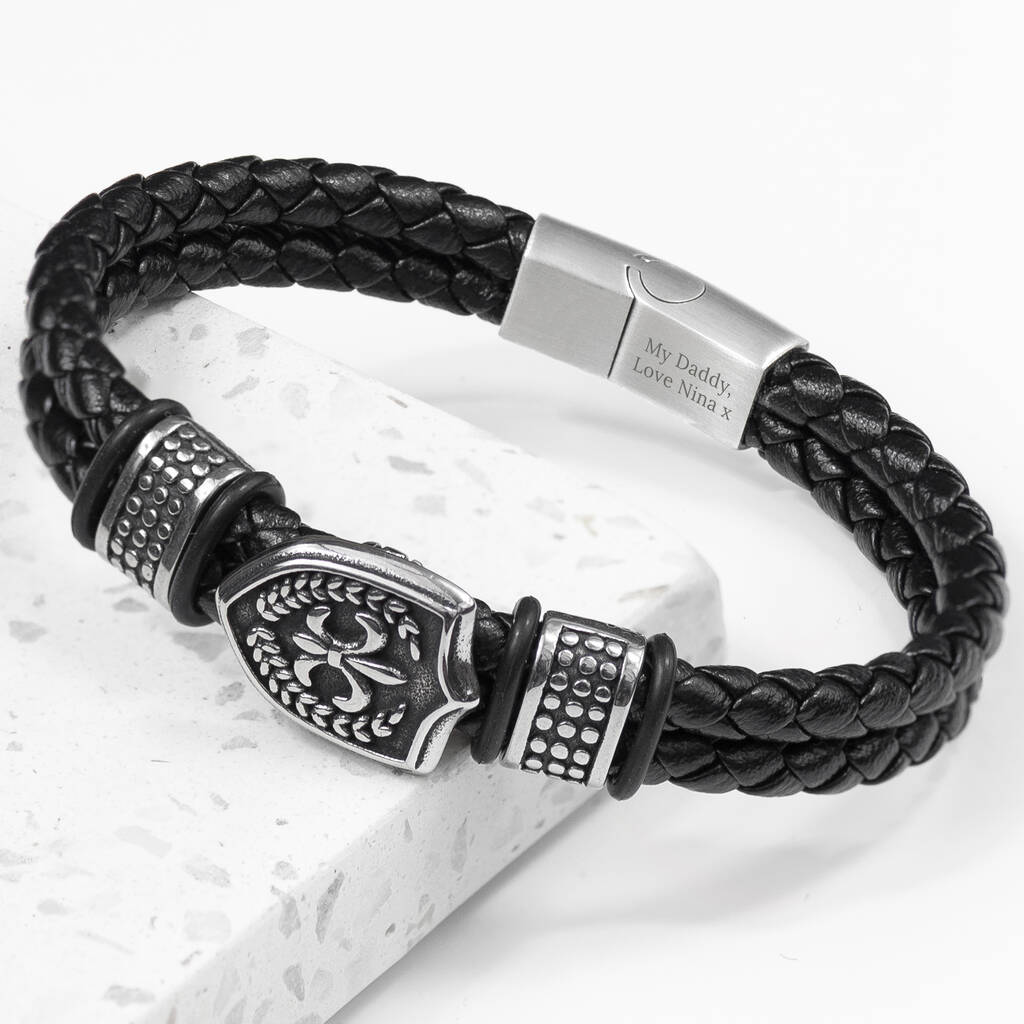 Personalised Men's Warrior Shield Leather Bracelet, 1 of 5