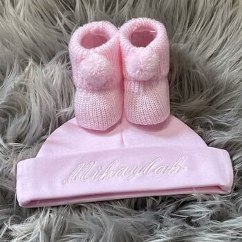 Personalised Embroidered Baby Pink Newborn Hat, 3 of 8