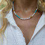 Pearl Necklace With Turquoise And Gold Filled Beads, thumbnail 3 of 4