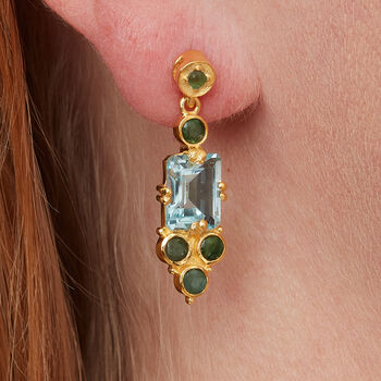 Blue Topaz And Emerald Georgian Stud Earrings, 8 of 8