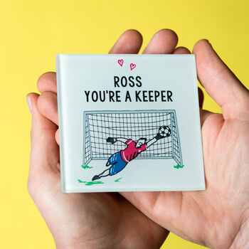 'You're A Keeper' Personalised Football Coaster, 3 of 4