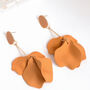 Dusky Orange Hand Painted Large Petal Drop Earrings, thumbnail 1 of 3