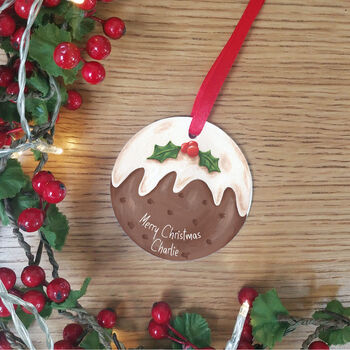 Christmas Pudding Ceramic Tree Decoration, 2 of 5