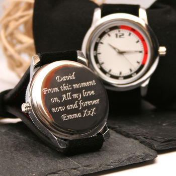 Engraved Wrist Watch Red And Black, 3 of 5