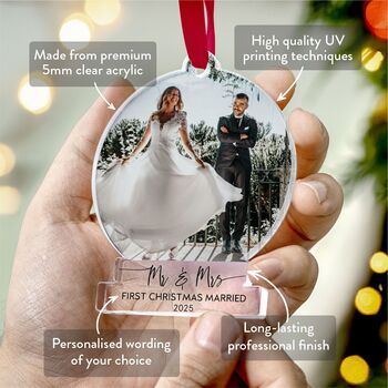 First Christmas Married Personalised Bauble Decoration, 2 of 10