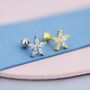 Sterling Silver Cz Flower Barbell Earrings, thumbnail 8 of 12