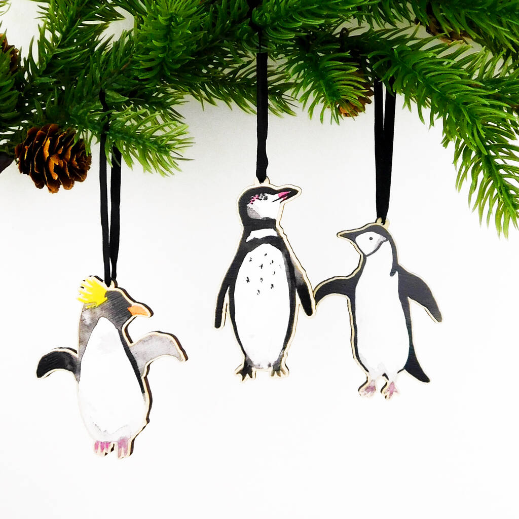 Set Of Three Penguin Christmas Tree Ornaments By Also The Bison