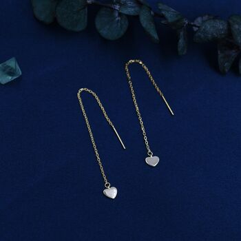 Tiny Heart Threader Earrings In Sterling Silver, 2 of 11