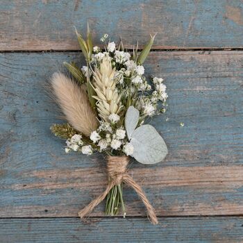 Set Of Three Wedding Dried Flower Dainty Buttonholes Meadow Neutrals, 2 of 4