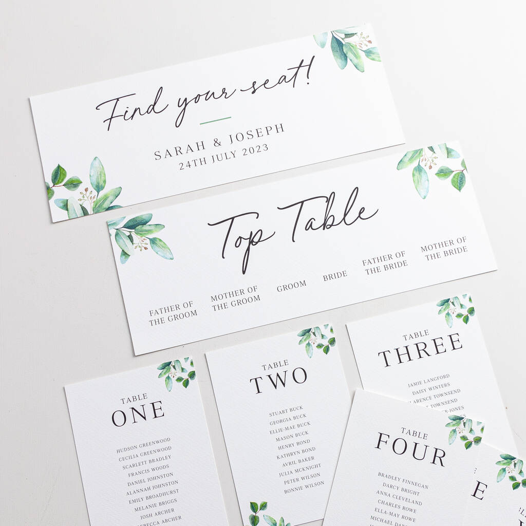 Green Eucalyptus Wedding Table Plan Cards, 1 of 5