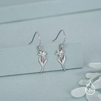 Sterling Silver Lily Flower Drop Earrings, 2 of 11