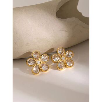 Monaco D’or Vintage Gold Centi Flower Crystal Stud Earrings, 2 of 4