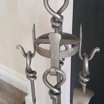 Heavy Pewter Five Piece Fireplace Companion Set Accessories, 6 of 10