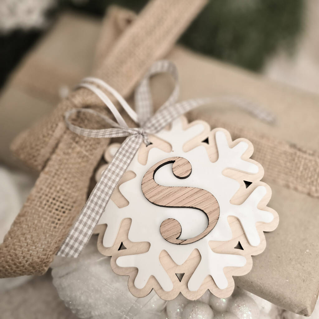 Personalised Initial Snowflake Ornament Or Stocking Tag, 1 of 7