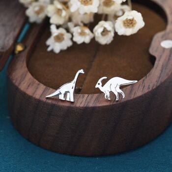 Mismatched Dinosaur Stud Earrings In Sterling Silver, 2 of 9