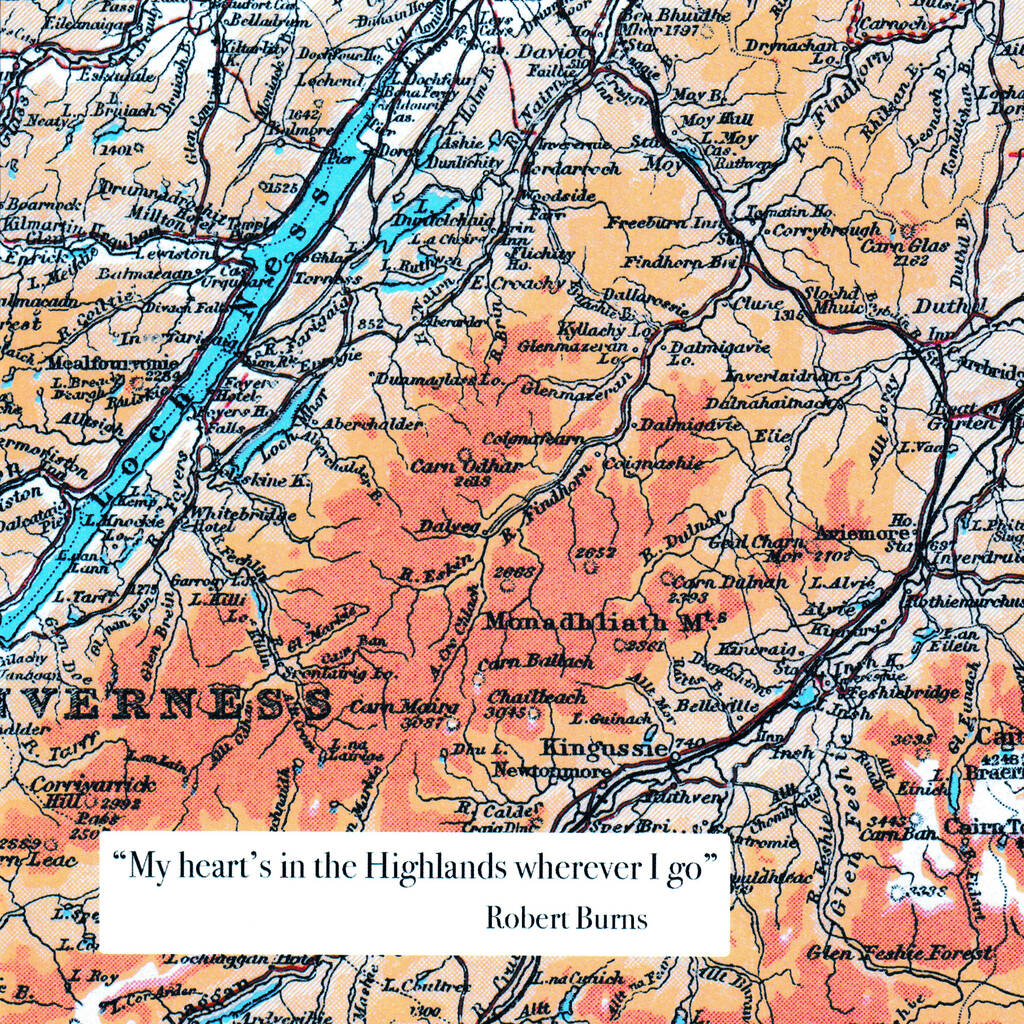 Scotland Vintage Map Card, The Central Highlands By A Northern Life
