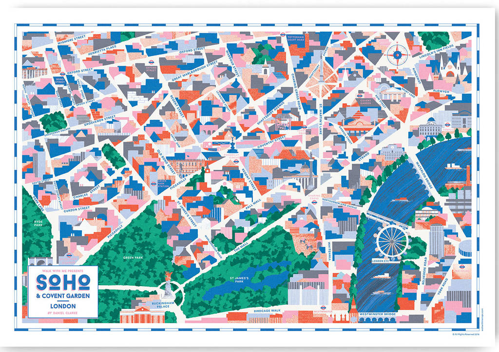 Original Soho And Covent Garden Illustrated Map 