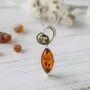 Handmade Cognac And Green Amber Silver Heart Pendant, thumbnail 1 of 3