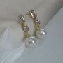 Pearl Drop Bezel Set Moissanite Drop Earrings In 14k Gold Sterling Silver, thumbnail 7 of 12