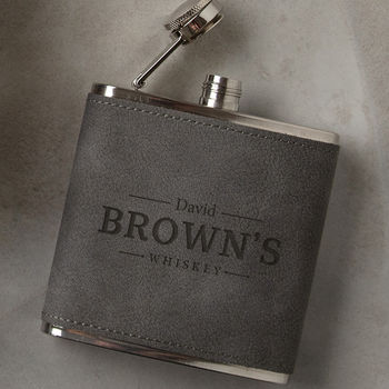 Personalised Vegan Leather Hip Flask Gift Set For Men, 6 of 7