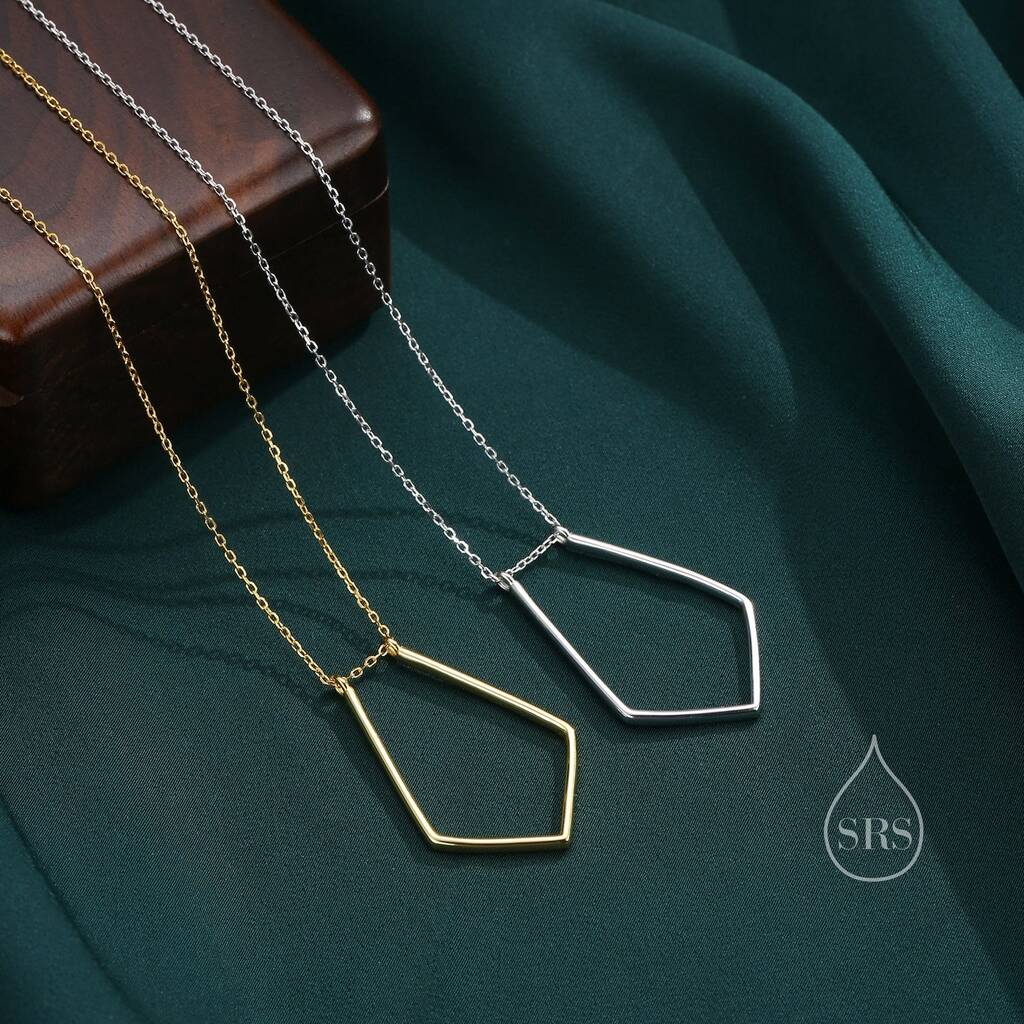 Rhombus Pentagon Minimalist Necklace In Sterling Silver, 1 of 10