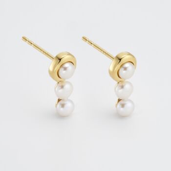 Triple Freshwater Pearl 18k Gold Plated Stud Earrings, 2 of 3