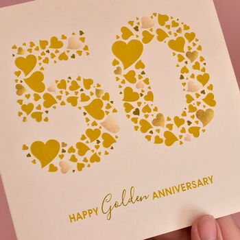 Personalised Love Hearts Gold 50th Anniversary Card, 6 of 9