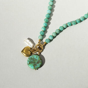 Gemstone Bead Necklace With Gold Heart And Keshi Pearl, 7 of 7