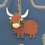 Christmas Tree Highland Cow Coo With Horns Decoration, thumbnail 2 of 3