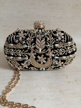 Black Handcrafted Pearl Clutch Bag, 5 of 12