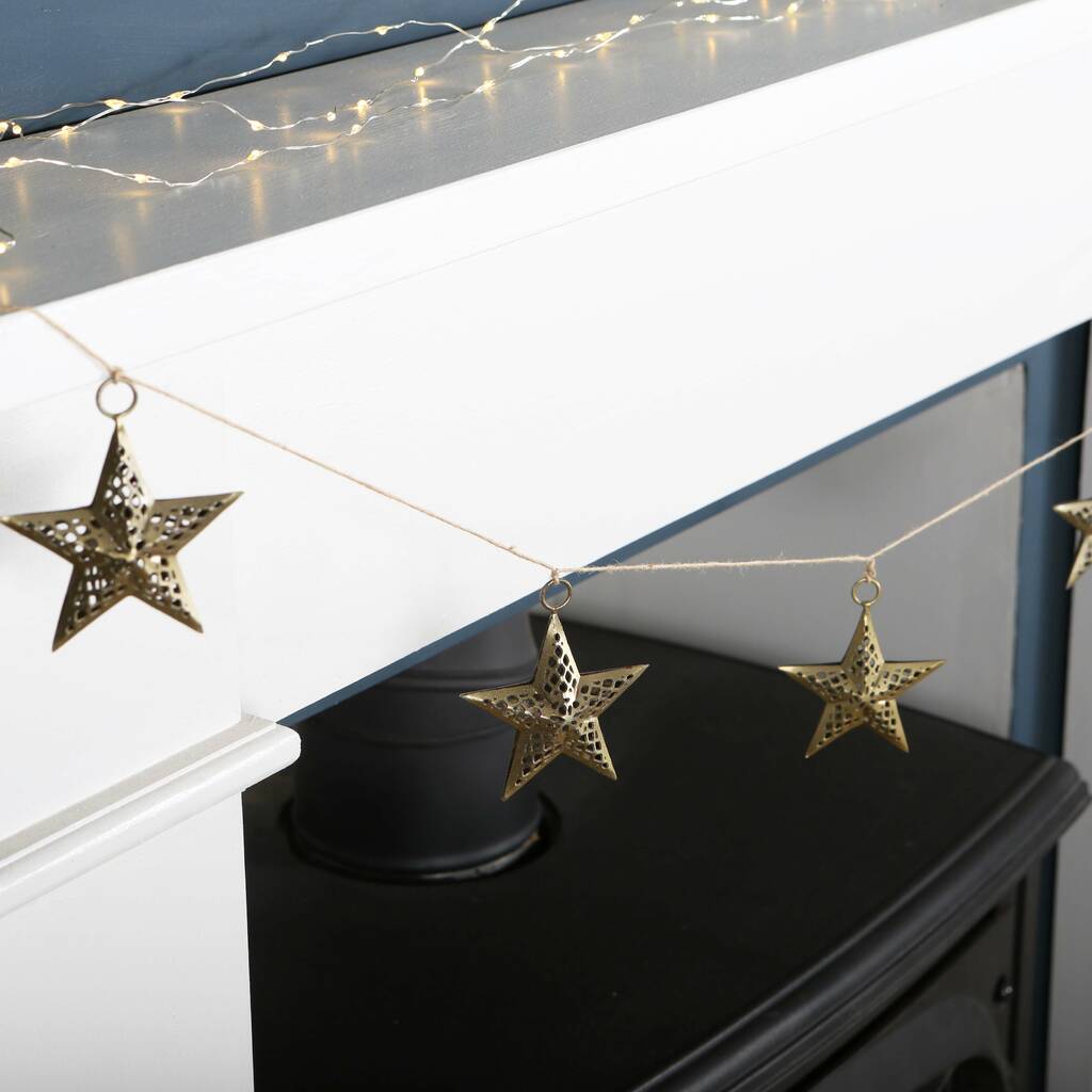 Antique Brass Tone Star Garland By Red Berry Apple
