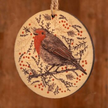 Robin Wooden Tree Decoration, 5 of 6