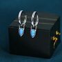 Blue Opal Dagger Huggie Hoop Earrings Sterling Silver, thumbnail 1 of 11