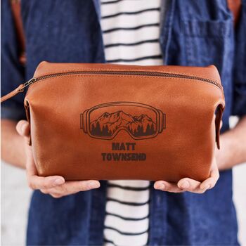Personalised Ski Snowboarding Leather Wash Bag, 2 of 3