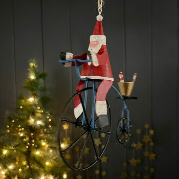 Santa On A Penny Farthing Hanging Christmas Decoration, 2 of 4