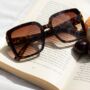 Tortoise Shell Square Designer Monogram Sunglasses, thumbnail 2 of 3