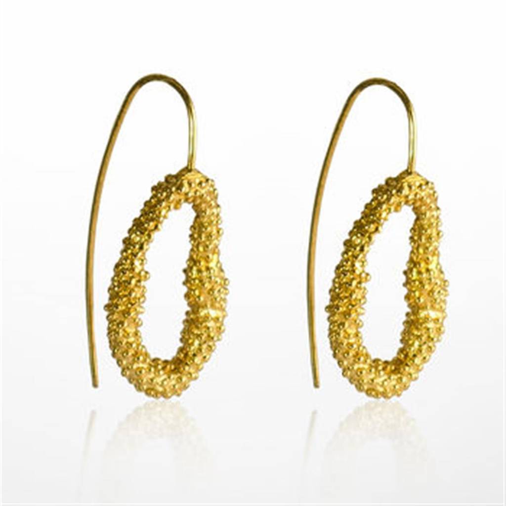 Textured 24kt Gold Plated Drop Earrings By The London Earring Company