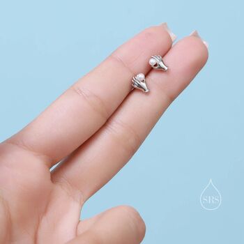 Vintage Inspired Hand Holding A Pearl Stud Earrings, 2 of 10