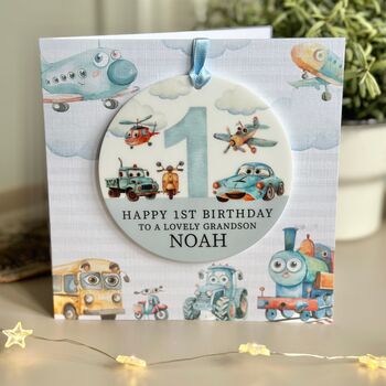 1st Birthday Or Any Age Vehicles Keepsake Card, 3 of 4