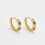 Garnet Gemstone 18k Gold Plated Huggie Mini Hoop Earrings, thumbnail 1 of 3