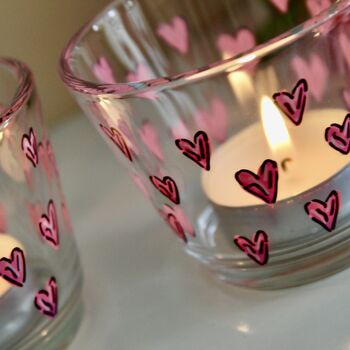 Pink Heart Hand Painted Tea Light Holders, 3 of 6