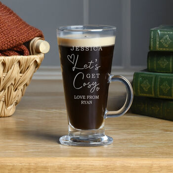 Personalised Lets Get Cosy Latte Glass Mug, 4 of 4