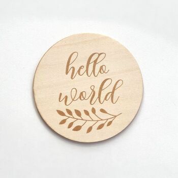 Wooden Baby Announcement Hello World Engraved Sign, 2 of 9