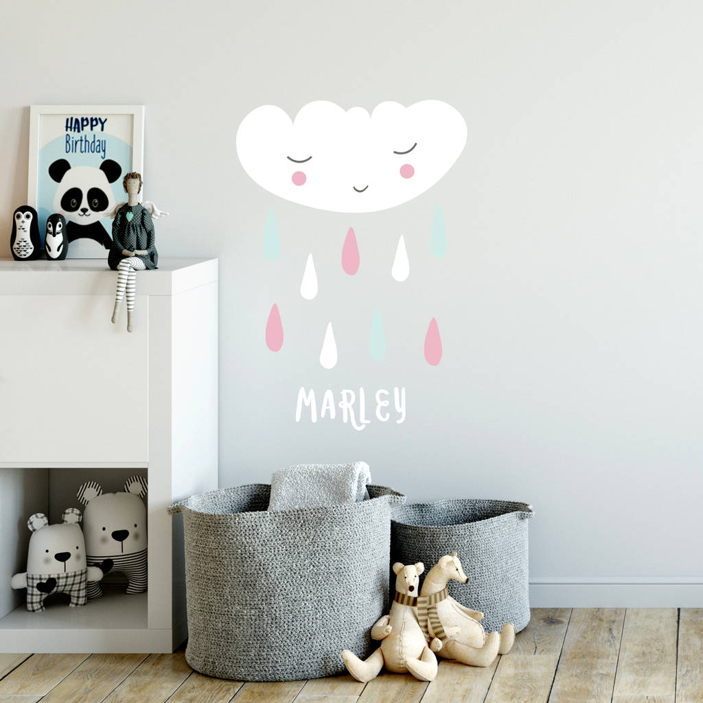 Personalised Children's Cloud And Rain Wall Sticker By Oakdene Designs
