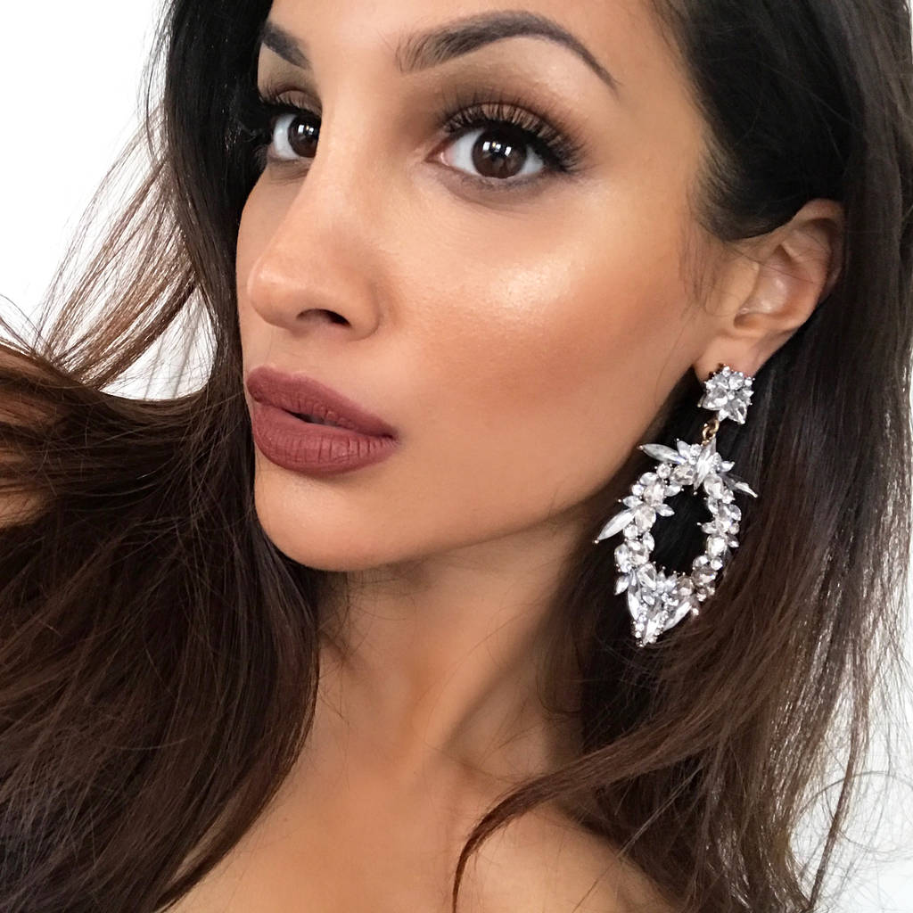 Large Silver Rhinestone Statement Earrings By Nikita Niki Large Silver Rhinestone Statement Earrings