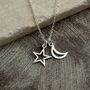 Moon And Star Outline Silver Necklace, thumbnail 1 of 4