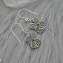 Floral Blue Opal Earrings: Silver, Cubic Zirconia, Dangle Drop, October Birthstone, thumbnail 3 of 6